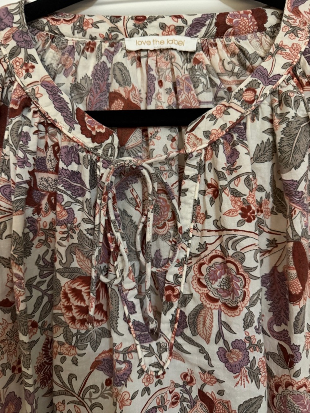 Love The Label Floral Peasant Top Rose, Green & Cream Balloon Sleeves Sz Large - Picture 13 of 17